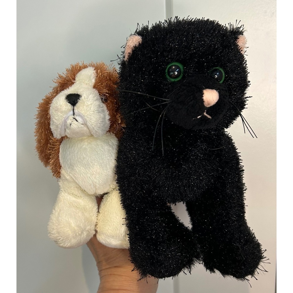 Ganz Webkinz Plush Lot Black Cat and Saint Bernard Stuffed Animal Duo Sparkle